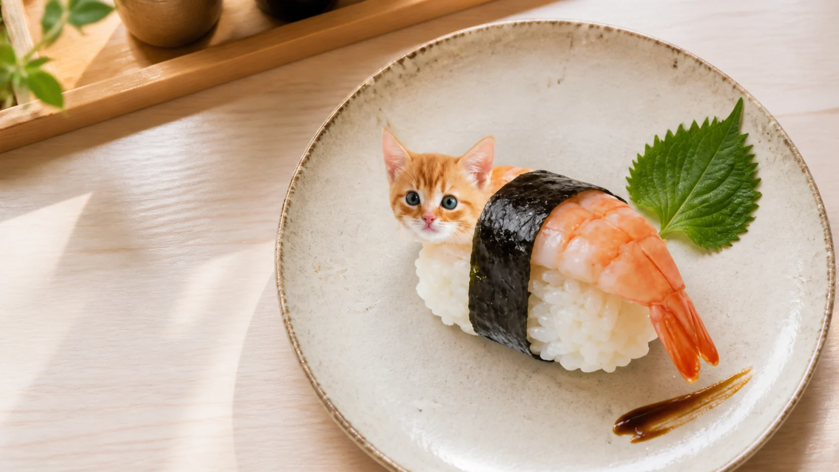 Sushi Cat on a handmade plate